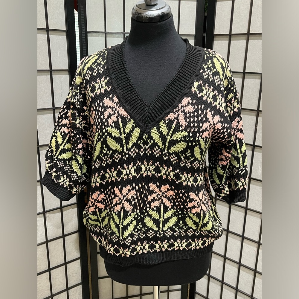 United Colors Of Benetton Black Knit with Pastel Pink & Lime Stripes, EU SIZE 48 - Picture 4 of 10